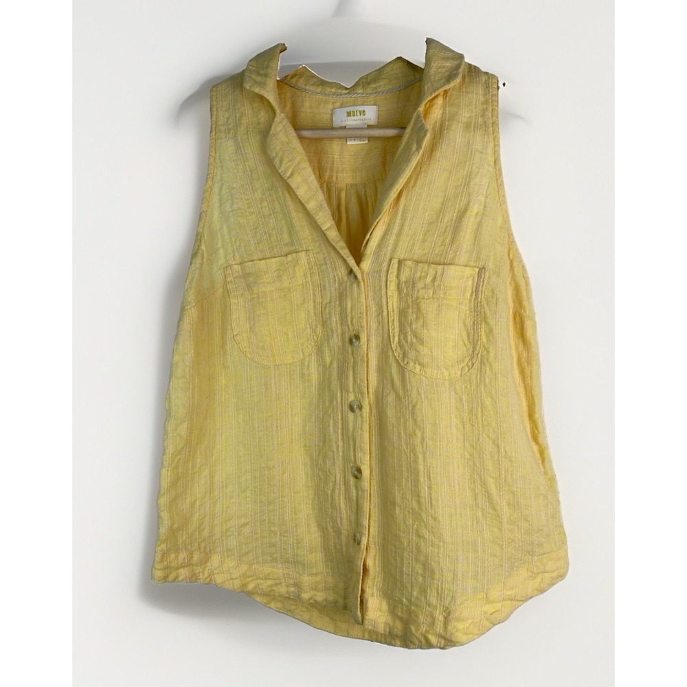Anthropologie Maeve Women's 4 Yellow Sleeveless Embroidered Button Up Tank Top